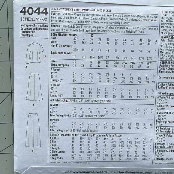 Simplicity 4044 sewing pattern, 1940's Retro skirt, pants, lined jacket, uncut - Picture 3 of 7